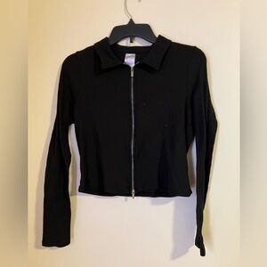 Black Ribbed Zip-Up Cardigan 8125